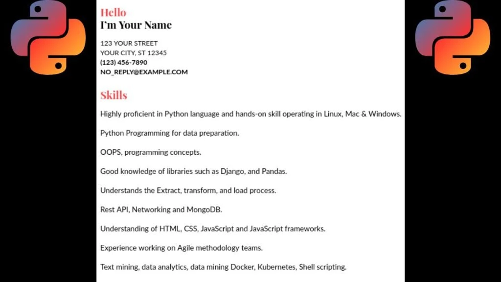 Python Developer Resume For Freshers